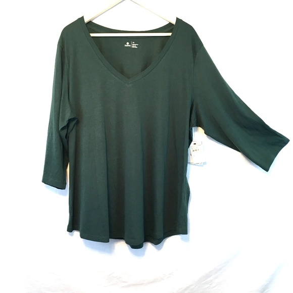 Susina Tops - Susina 3X Hunter Green 3/4 Sleeve Pima Cotton Top